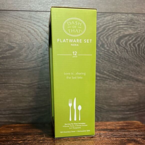 Dash of That Nora 12 Piece Stainless Steel Flatware with Sleek Black Handle. NIB - Picture 3 of 5
